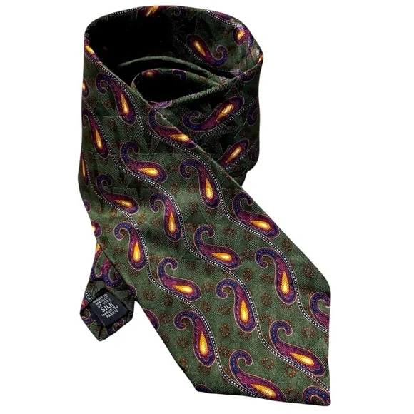 Bill Blass Black Label Green Paisley Necktie 100% Silk - Picture 1 of 10